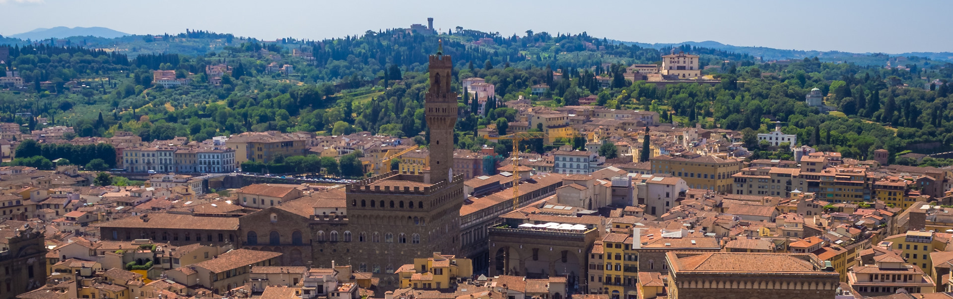 A vertical shot of Florence surrounded by buildings and greenery under the sunlight in Italy